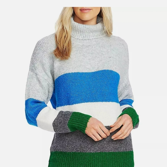 Vince Camuto Gray Colorblock Turtleneck Swe - Picture 1 of 4